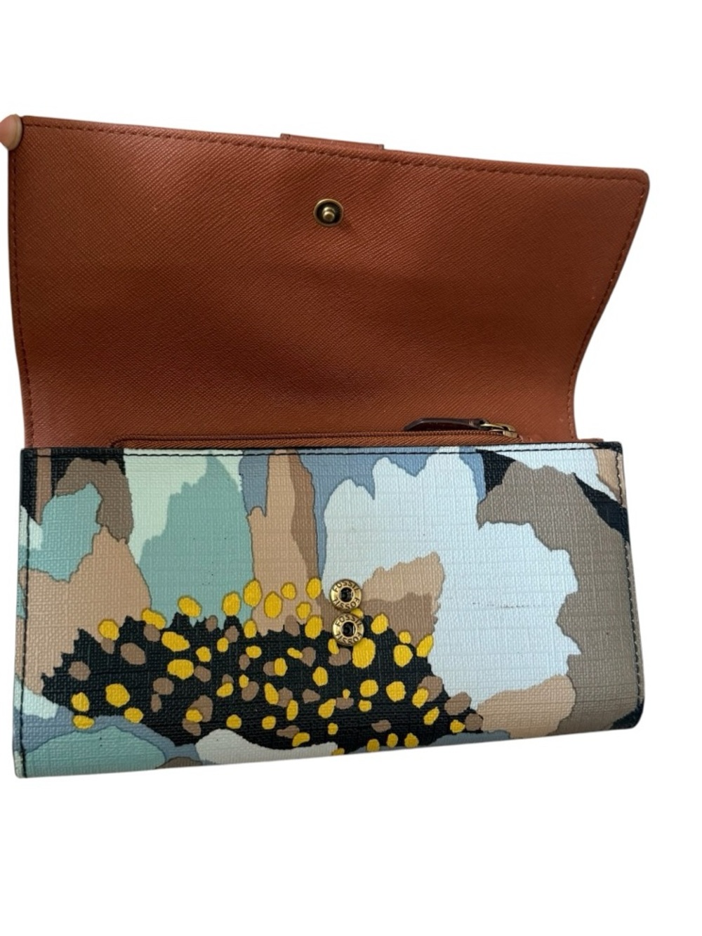 Fossil Floral Clutch Wallet in Light Blue, Yellow, Black and Tan - Picture 3 of 11